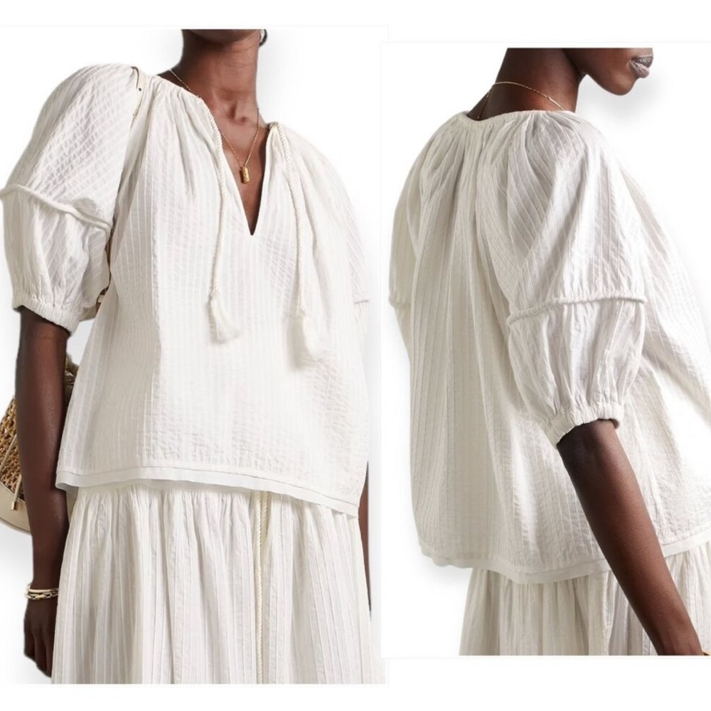 Ulla Johnson White‎ Laurenza Blouse, puff sleeves, pintuck detail. Size 2.